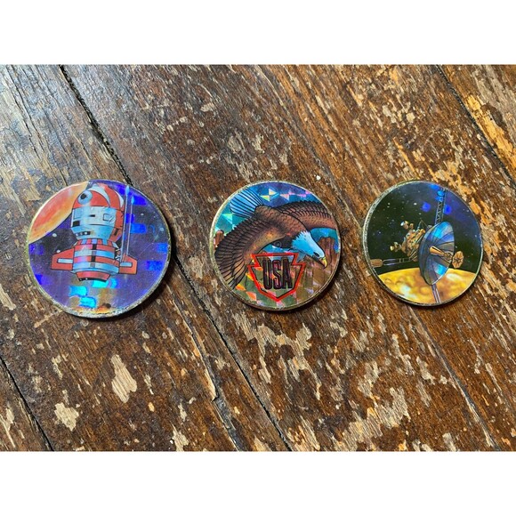 Vintage Metal Pog Slammers Lot Of 3 1990's Bald Eagles Space Ships - Picture 1 of 5